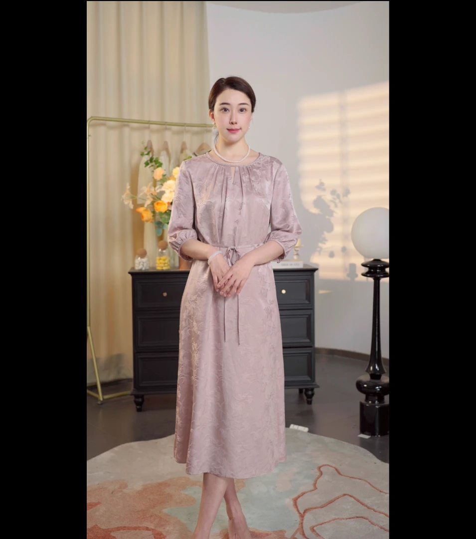 【西西专属】25新款35mm提花花萝重磅冠乐绉桑蚕丝旗袍连衣裙L3058
