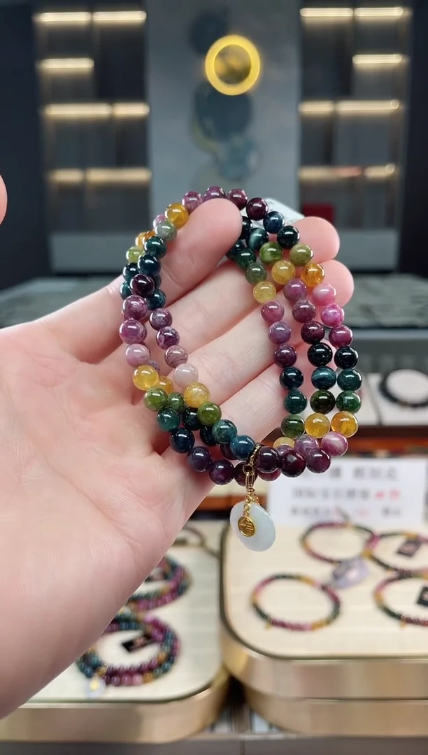 未镶嵌老矿碧玺彩虹三圈手串6mm+碧玺多样性发一条xion