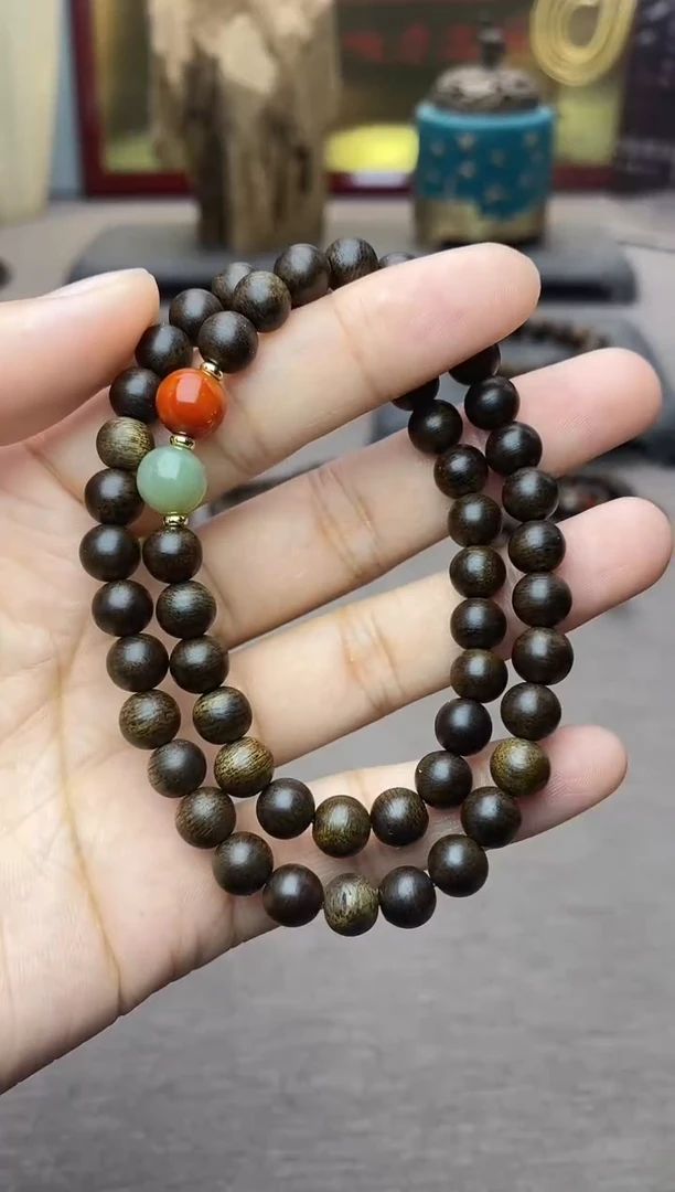 手串沉香越南芽庄白棋0.6+配饰 沉水双圈款