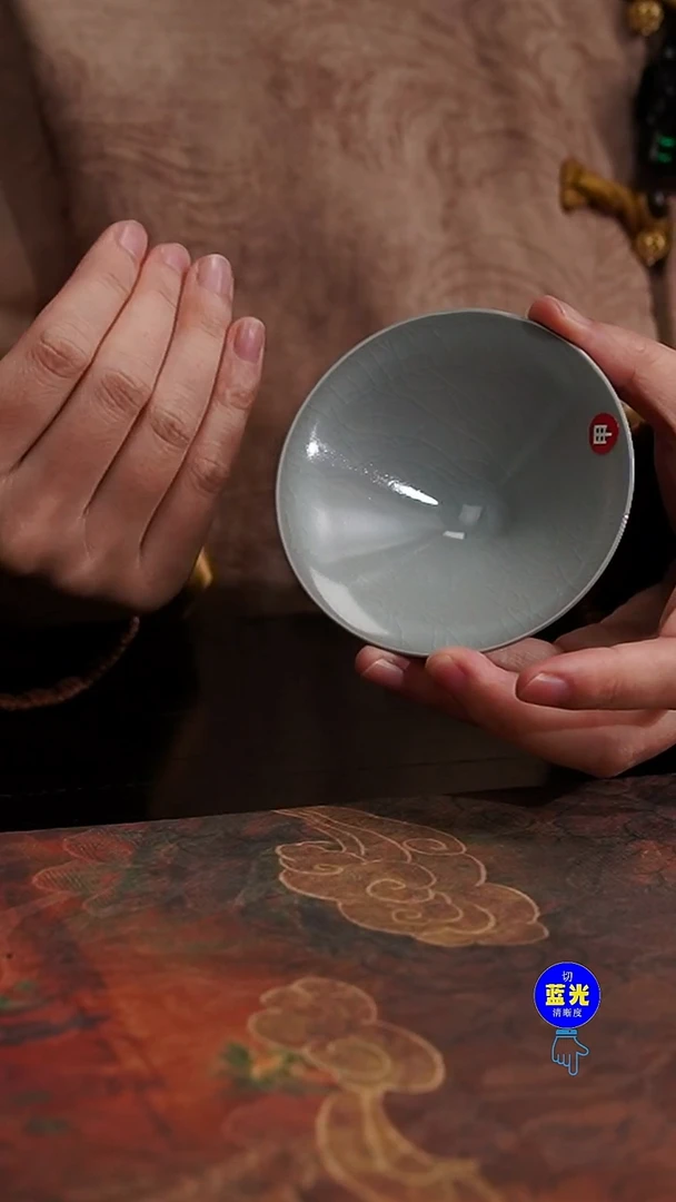 摆件瓷纯手工清凉寺原矿月白釉斗笠盏