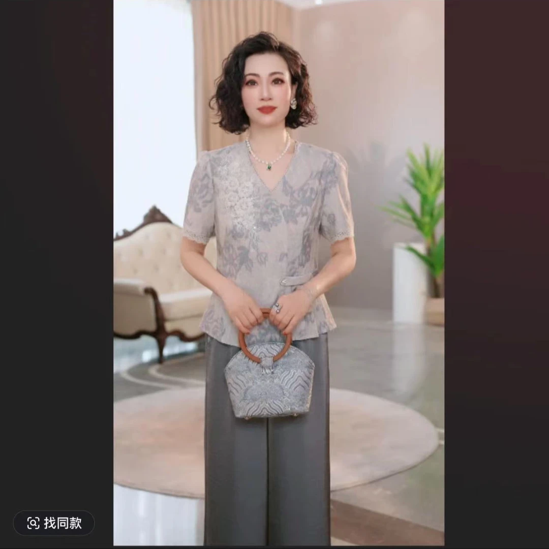 中年妈妈春装时尚套装2025新款气质中老年女装宽松两件套上衣裤子