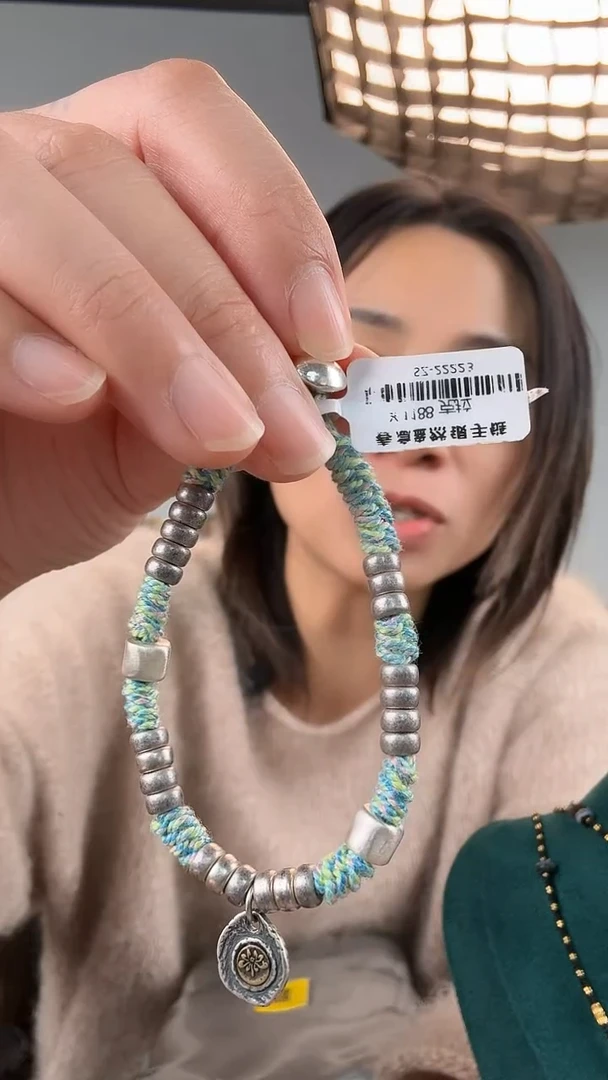 涤纶足银925银编织手链手围可改