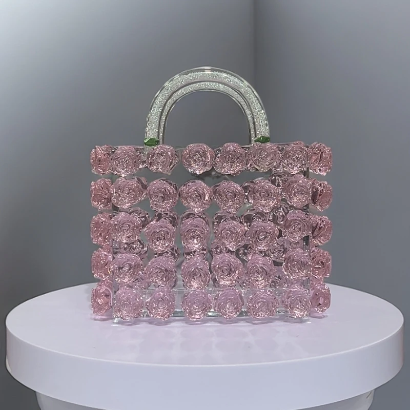 S新款水晶璀璨粉色包包镶嵌式玄关装饰品装饰摆件