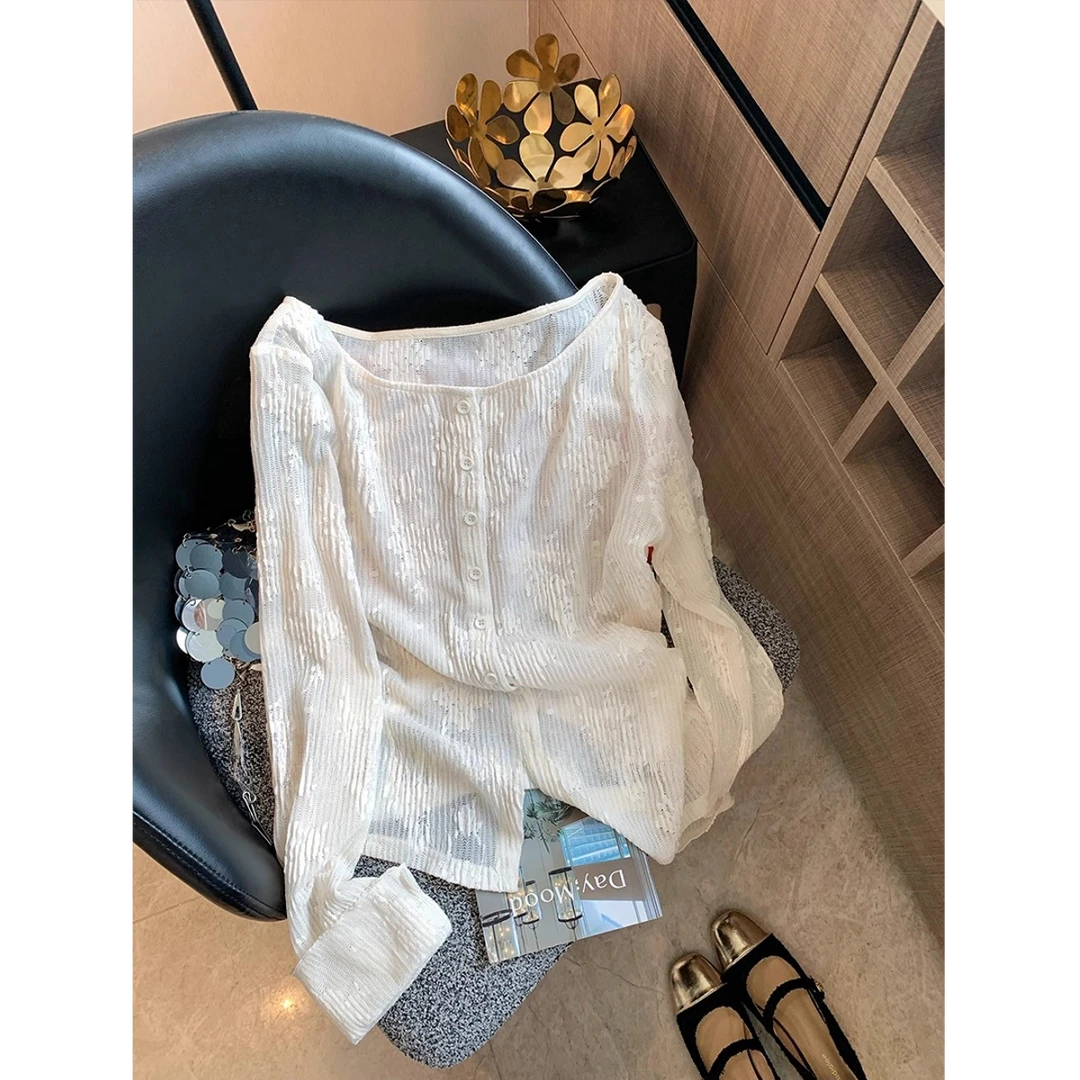 肌理感提花修身长袖针织衫女秋季新款时髦气质显瘦百搭内搭上衣韩