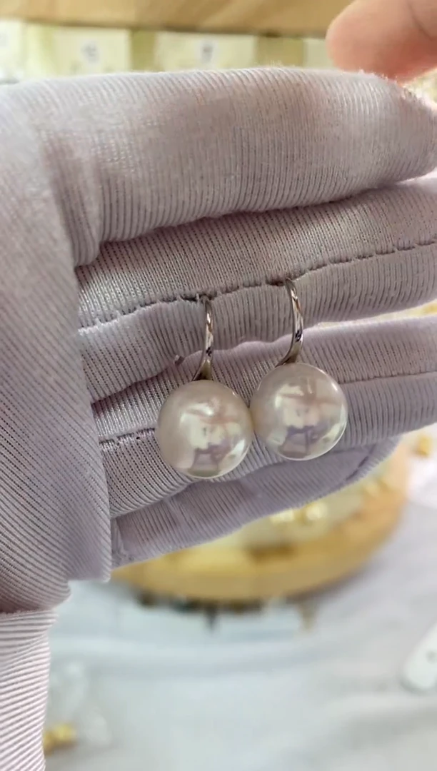 银S925镶嵌耳饰淡水珍珠12-13mm