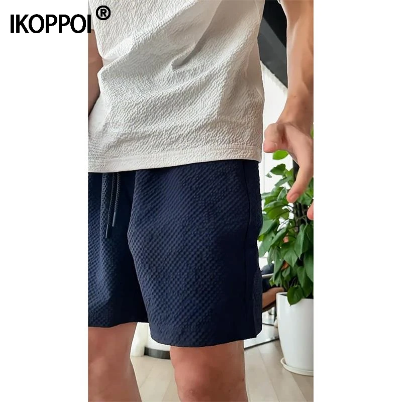 藏青色泡泡纱4分短裤男士夏季薄款美式速干运动裤不过膝五分中裤