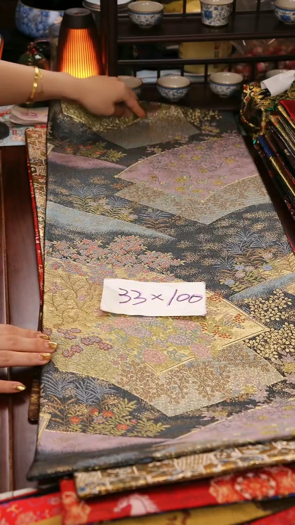 【西阵织金玉满堂蓝双面】中国风干泡织锦茶席33*100