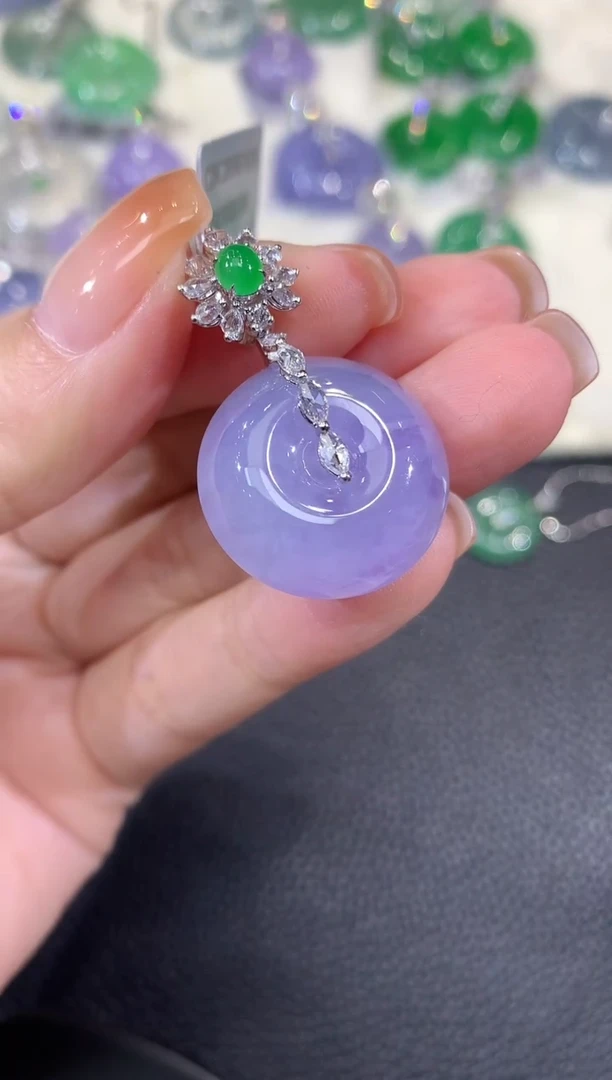 吊坠(不含链)18K金镶嵌翡翠A53紫货有一定色差