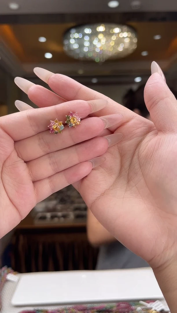 /银S925镶嵌碧玺耳饰多样性发货