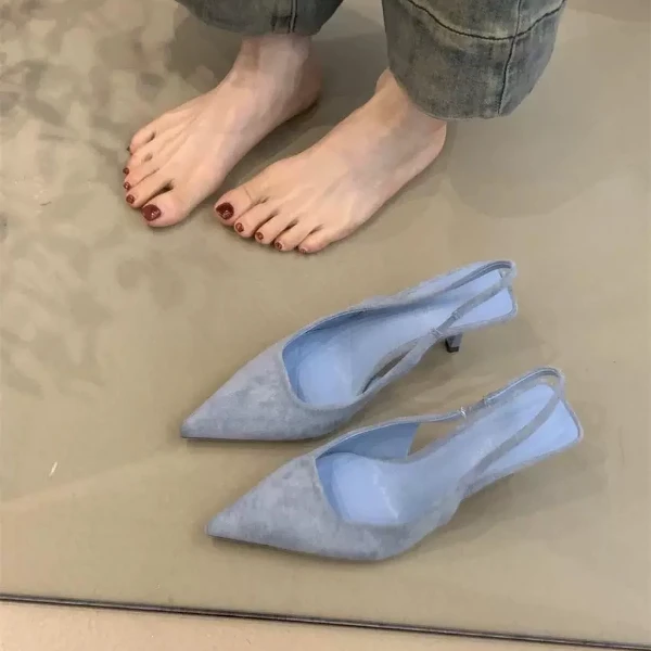 w-66法式小众高跟鞋女2025季新款气质名媛绒面尖头细跟包头单鞋