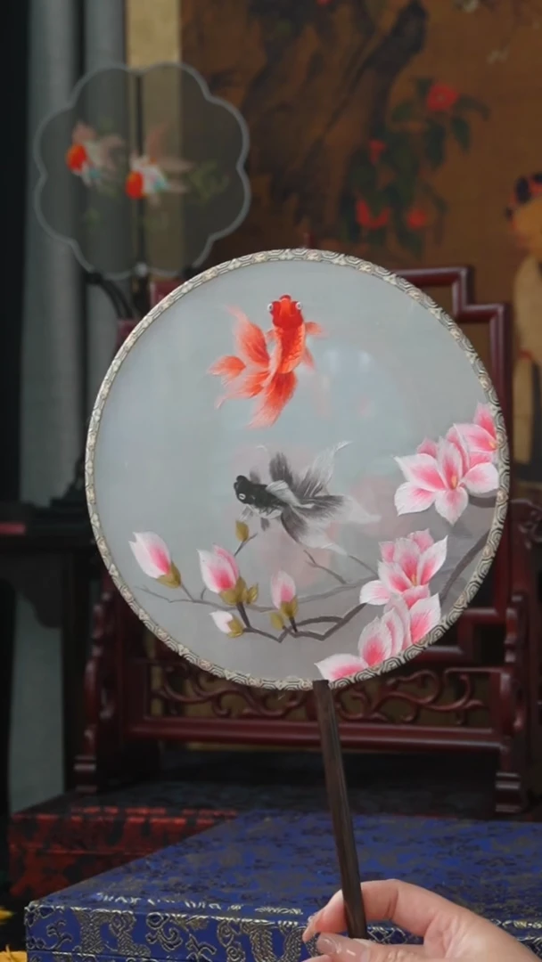 刺绣团扇-双面绣花非遗
