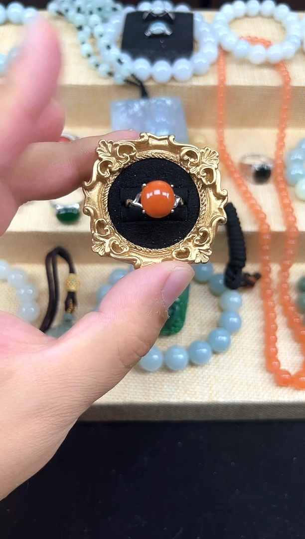 非金属石英石红色戒指