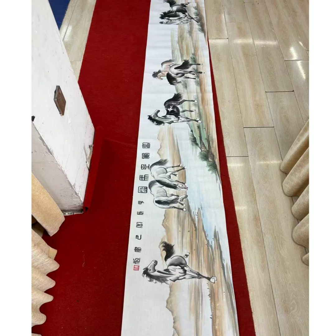 廖化《骏马图》宣纸 国画 手绘 长卷