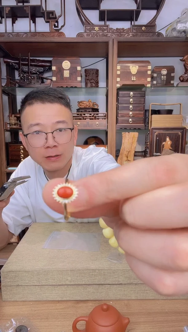 乌木类书架645红活口戒指