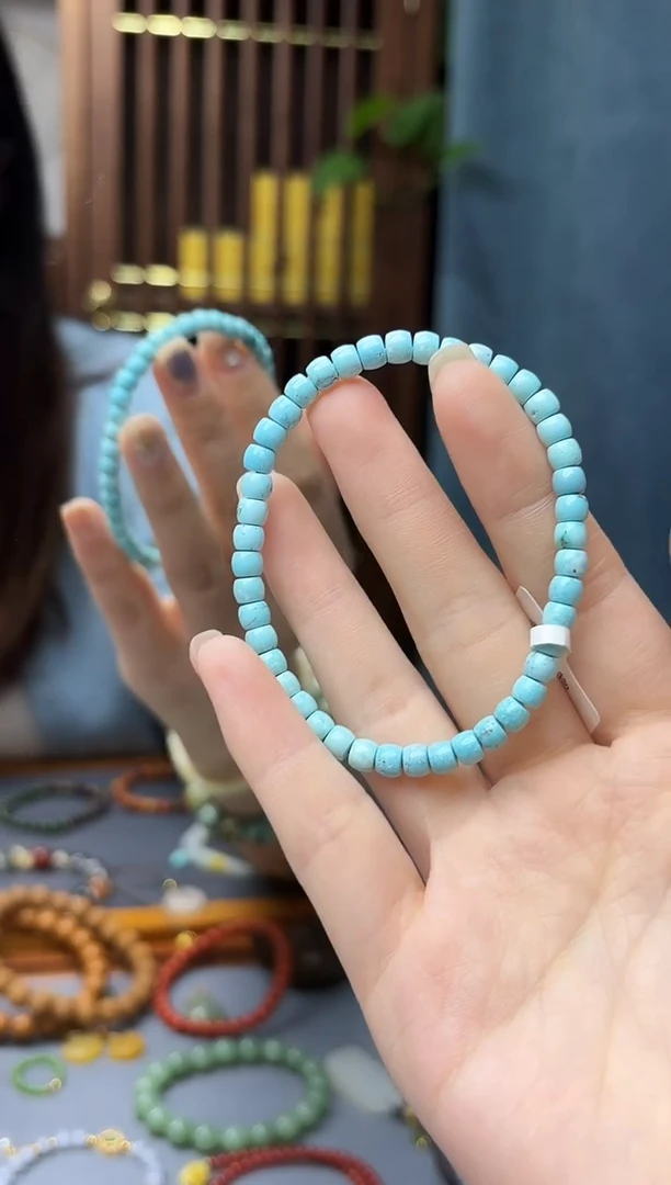 足铂镶嵌绿松石手串松石直切手串SX