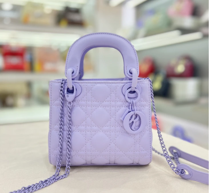 三格半菱格绣线戴妃链条女包磨砂皮-23058 石楠紫色