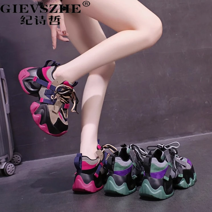 纪诗哲时尚百搭老爹鞋女秋冬新款厚底增高透气轻便运动鞋加绒女鞋