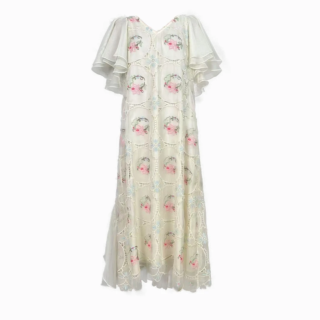 （情歌）显瘦仙气重工缕空蕾丝气质碎花时尚夏季温柔复古少女绣花