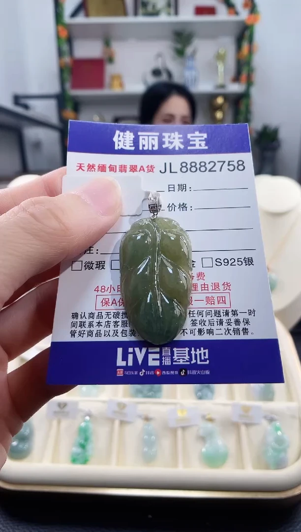 颈饰18K金镶嵌翡翠天然缅甸翡翠 金枝玉叶(一物一证)+银链
