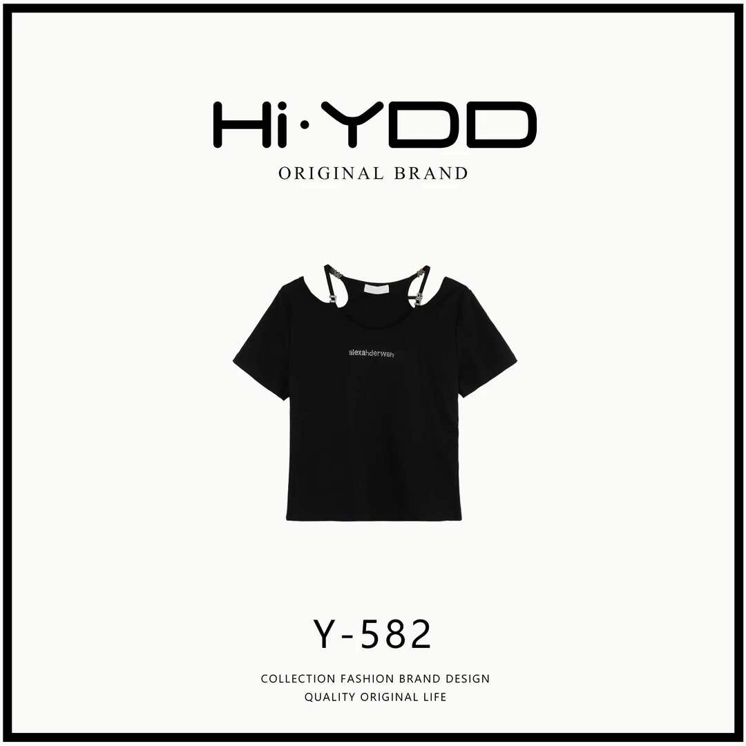 YDD•「Y-582」蝴蝶领辣妹显瘦假两件短袖上衣MJ-7207