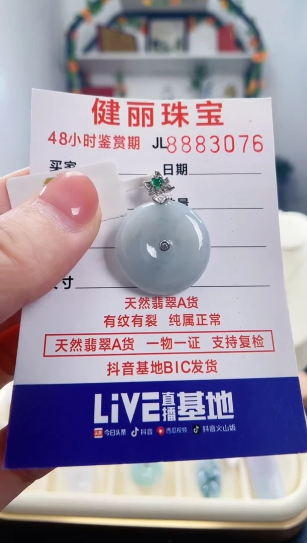 翡翠银S925镶嵌颈饰天然缅甸翡翠 平安扣(一物一证)