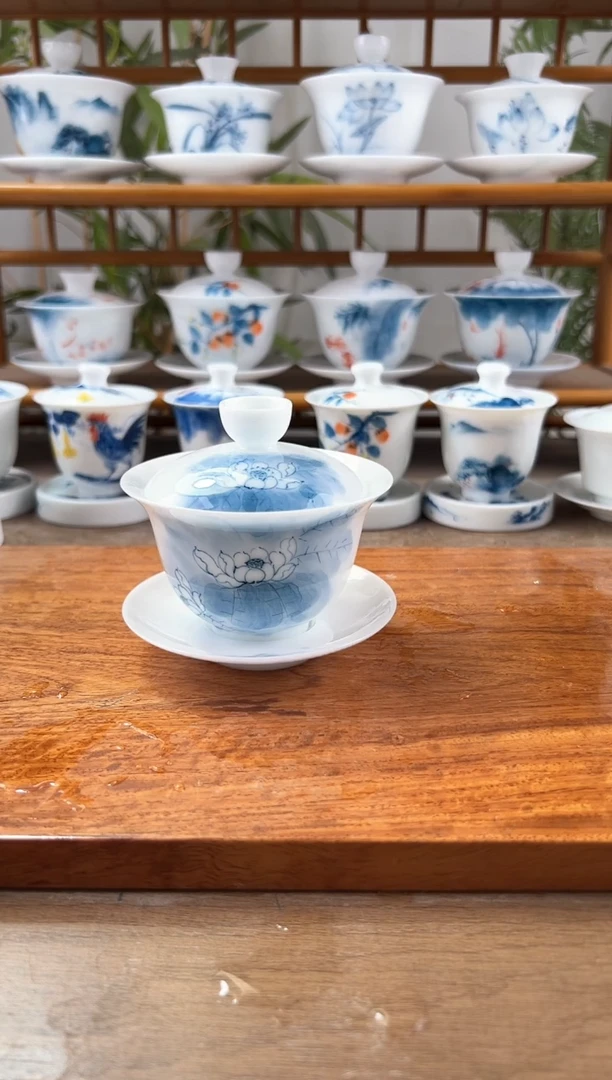 全品高冰花开富贵150ml三才盖碗