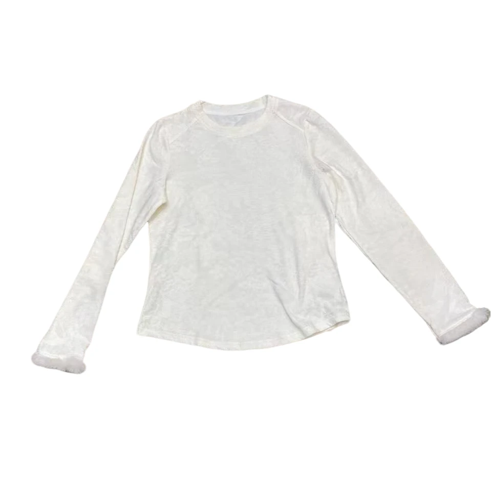 圆领新中式提花打底衫T恤【袖口毛毛】