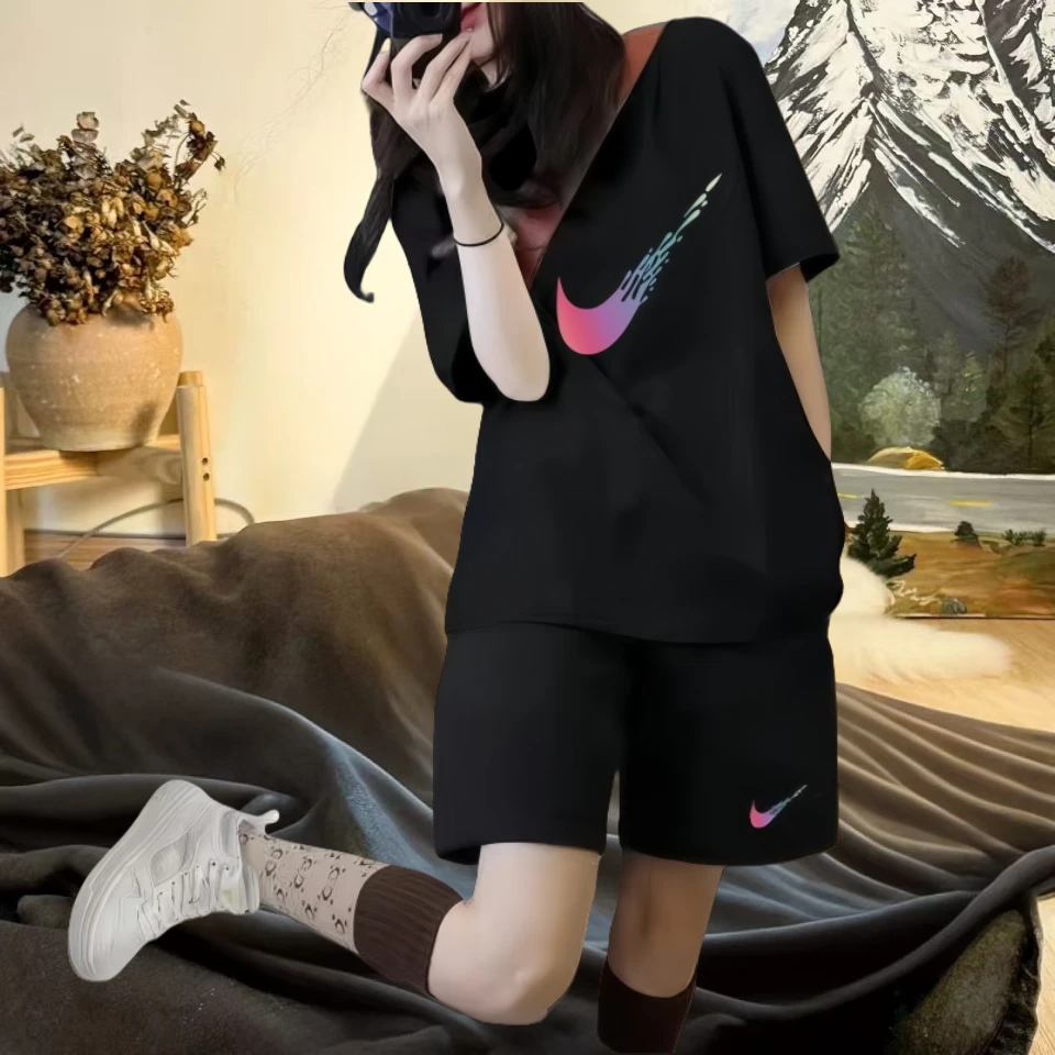 官方正品休闲运动套装女2025夏新款高级感T恤潮牌t恤男