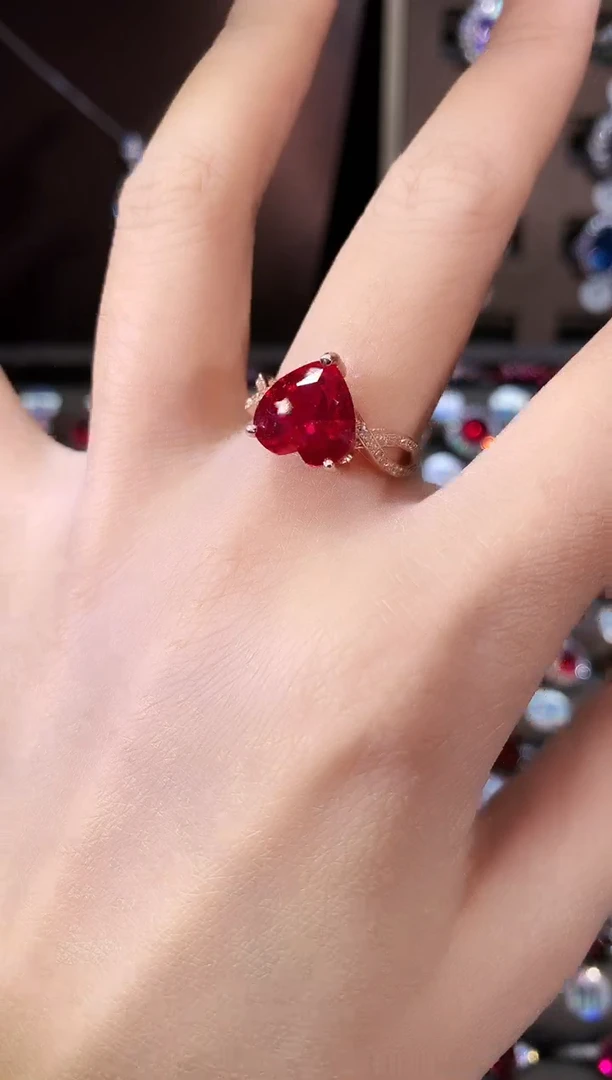 银S925镶嵌戒指红宝石10玫瑰金