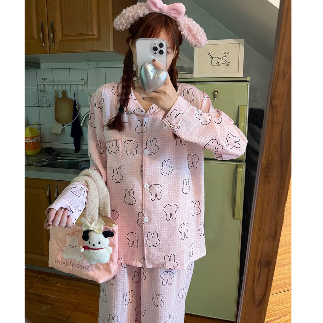 【粉色小兔】2025新款春夏薄款家居服婴儿棉感泡泡纱布女开衫睡衣女