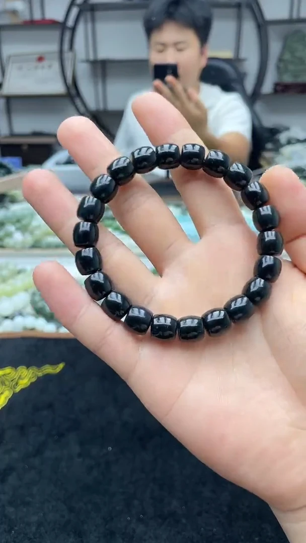 手串未镶嵌和田玉纯天然新疆塔县黑青10直切