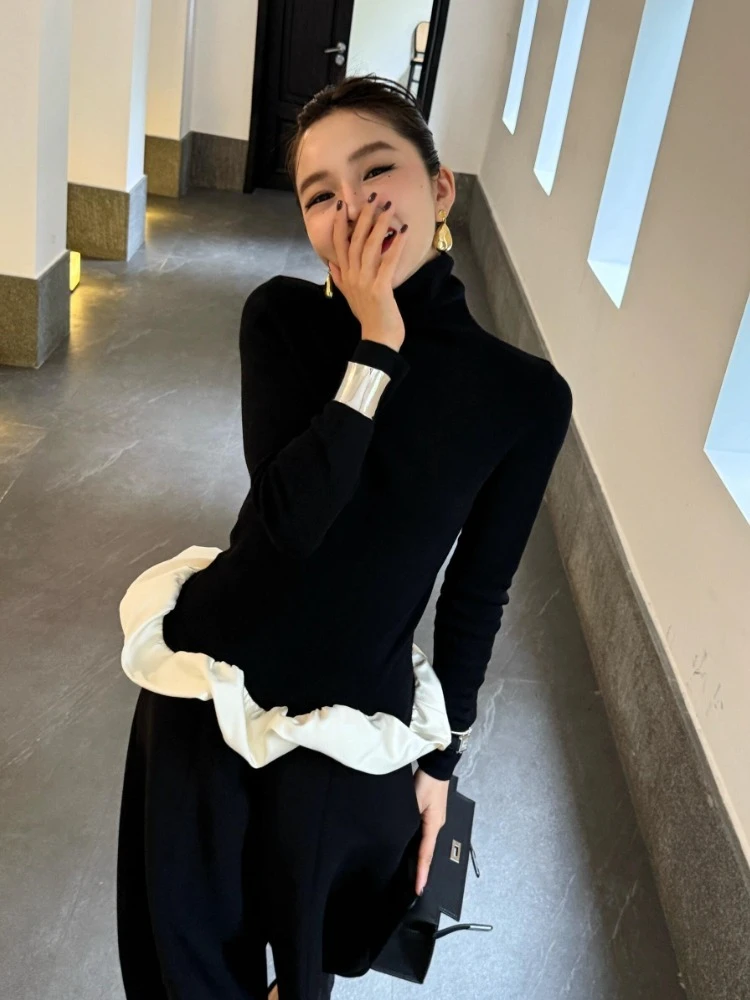 黑色针织上衣女秋冬小众不撞款高端小香风轻熟气质黑色休闲裤套装