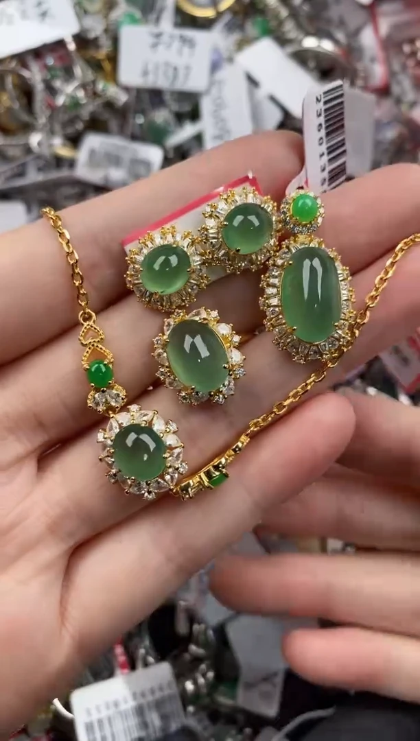 银S925镶嵌戒指翡翠5555----8