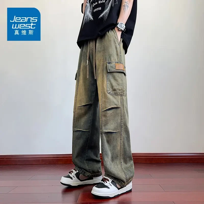 真维斯美式vibe高街工装牛仔裤男士复古水洗休闲百搭阔腿直筒长裤