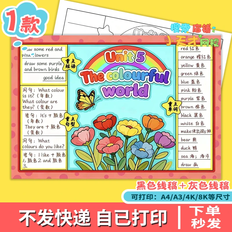 the colourful world多彩的世界英语思维导图手抄报三年级上g511