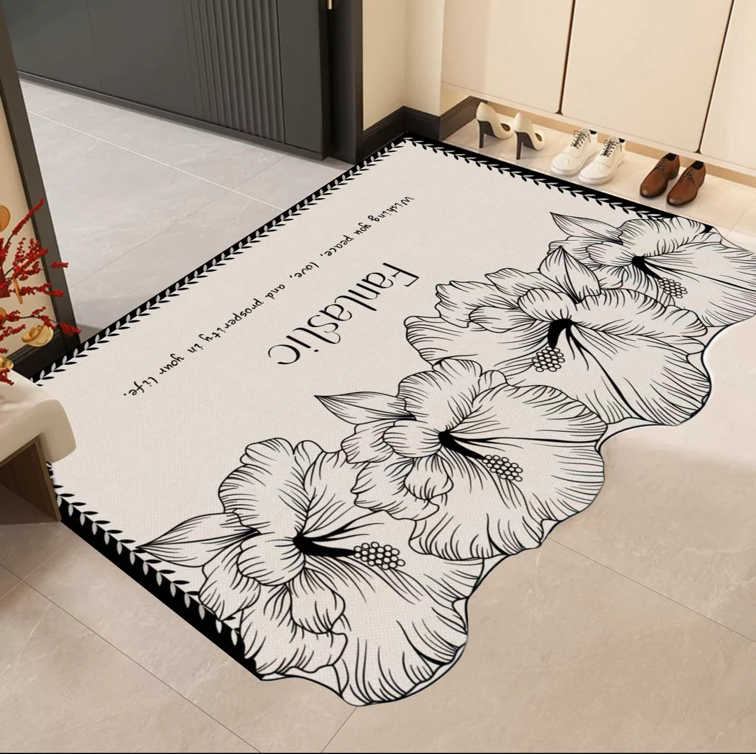 山海-313【80x120】法式小香风硅藻泥入户门垫防滑耐脏可裁剪