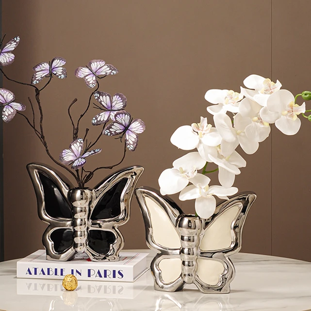 中古风蝴蝶花瓶摆件客厅法式复古装饰品玄关柜酒柜电视柜桌面摆设