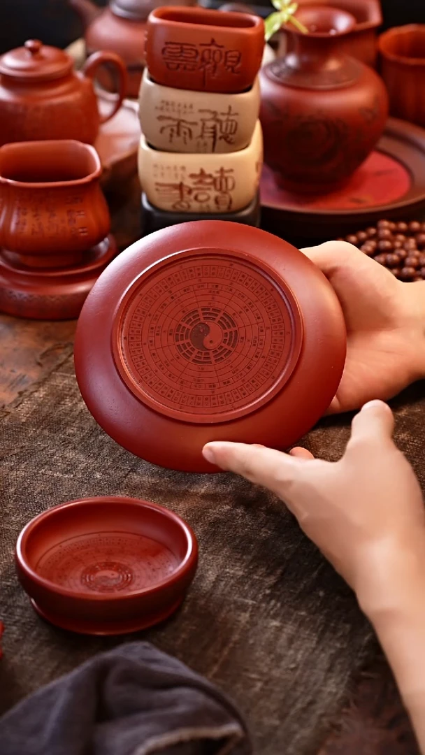 紫砂茶盘宜兴紫砂朱泥原矿花壶承精工乾坤纯手工