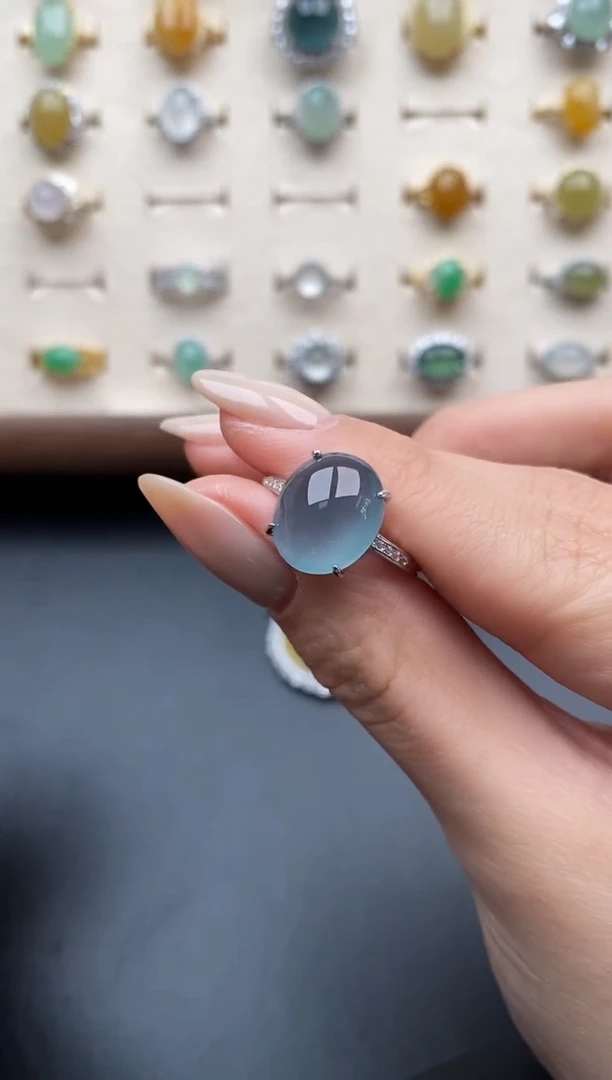 银S925镶嵌戒指翡翠一物一证一礼盒