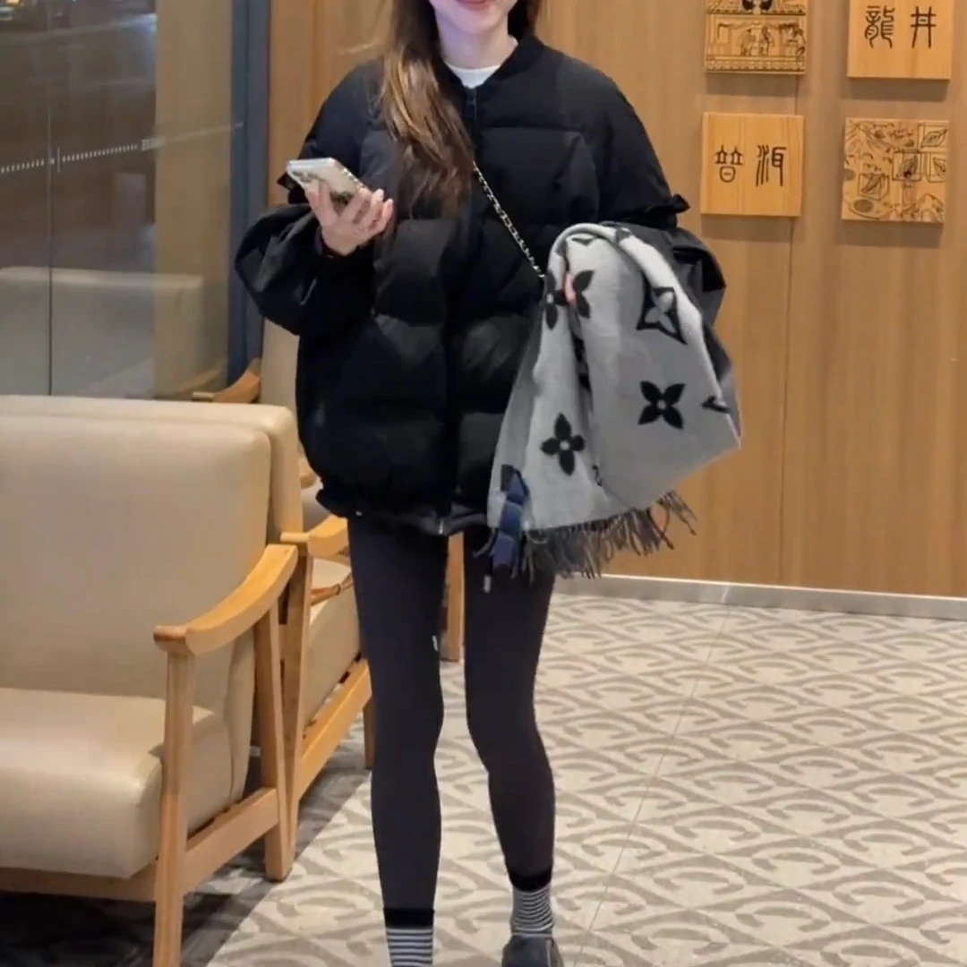 2025冬季新款韩版宽松简约气质百搭减龄黑色棉服洋气女时尚韩系