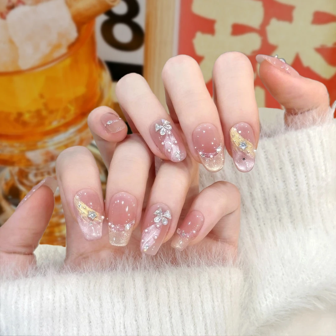 【星光蝶舞】纯手工定制拆卸穿戴甲高级纯欲珍珠蝴蝶猫眼显白美甲片