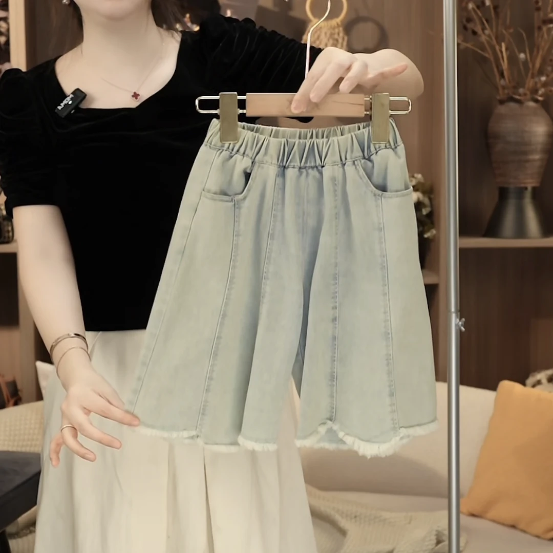 【海伦中裤】WWLL定制童装女童阔腿裤宝宝软牛仔中裤夏季七分裤