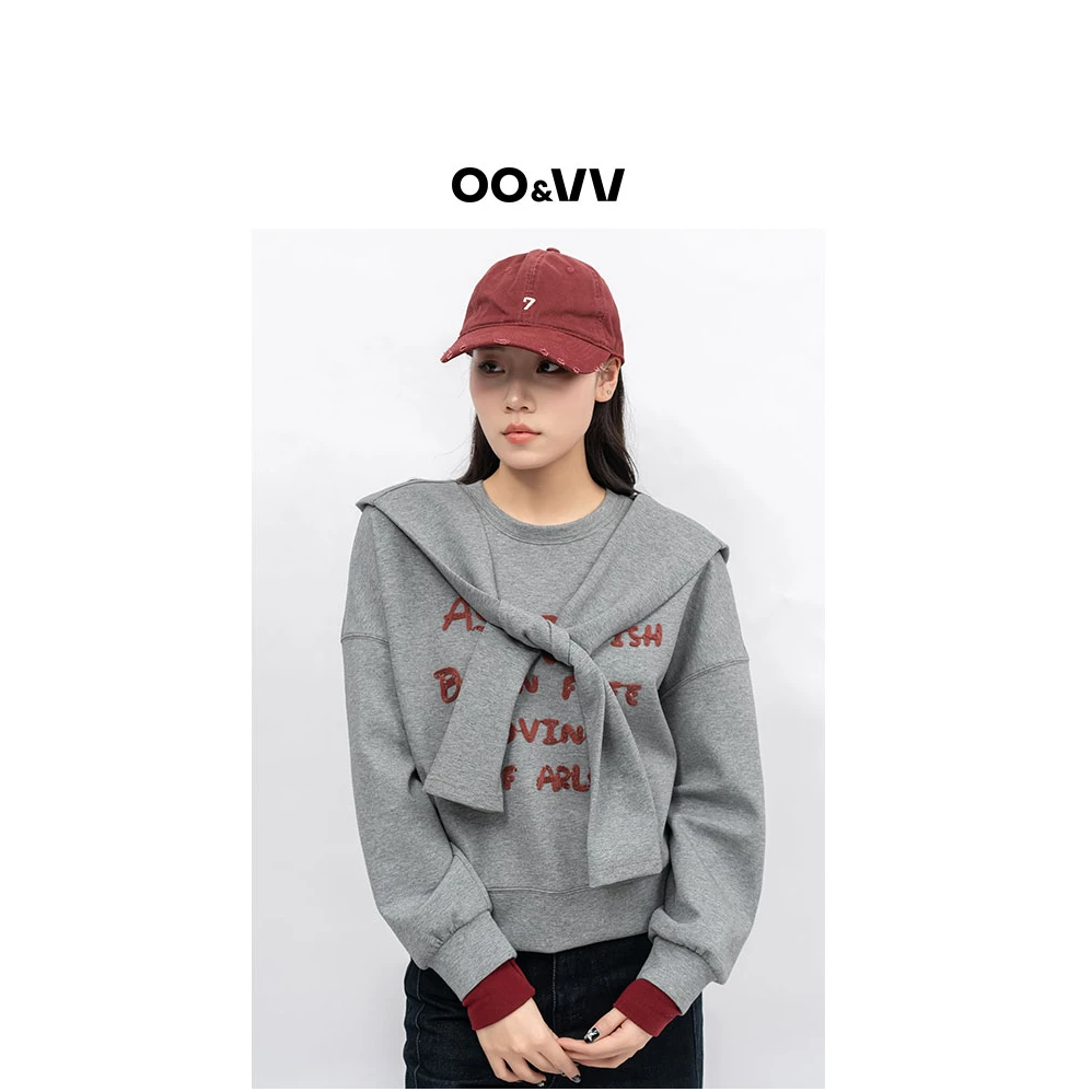 OO&VV【逸动涂鸦】复古字母盘绳绣套头卫衣女2025春新款休闲上衣