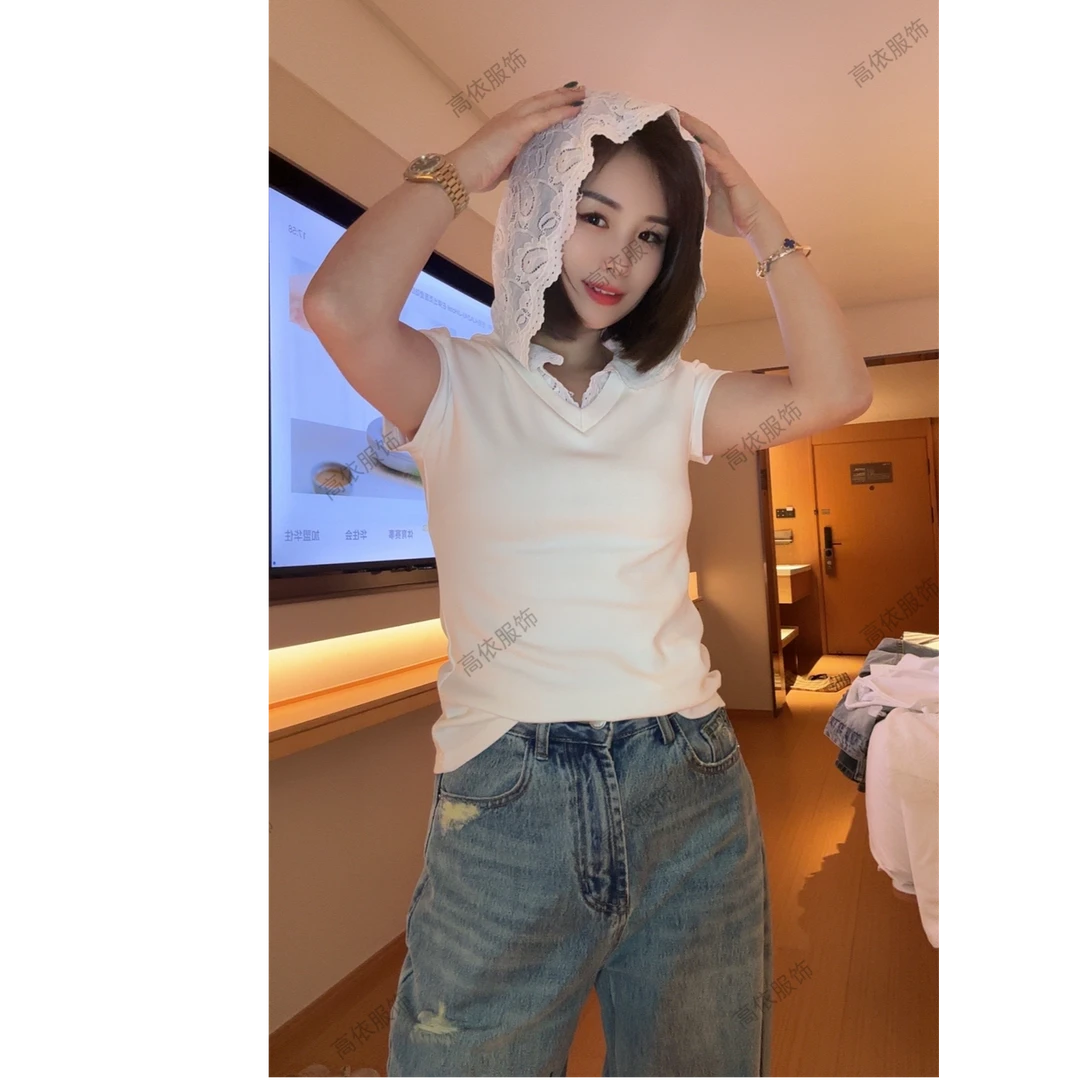#9058#蕾丝帽设计款短袖