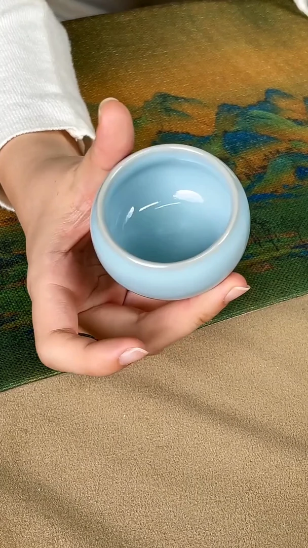 杯子瓷韩红 天青釉 小禅定