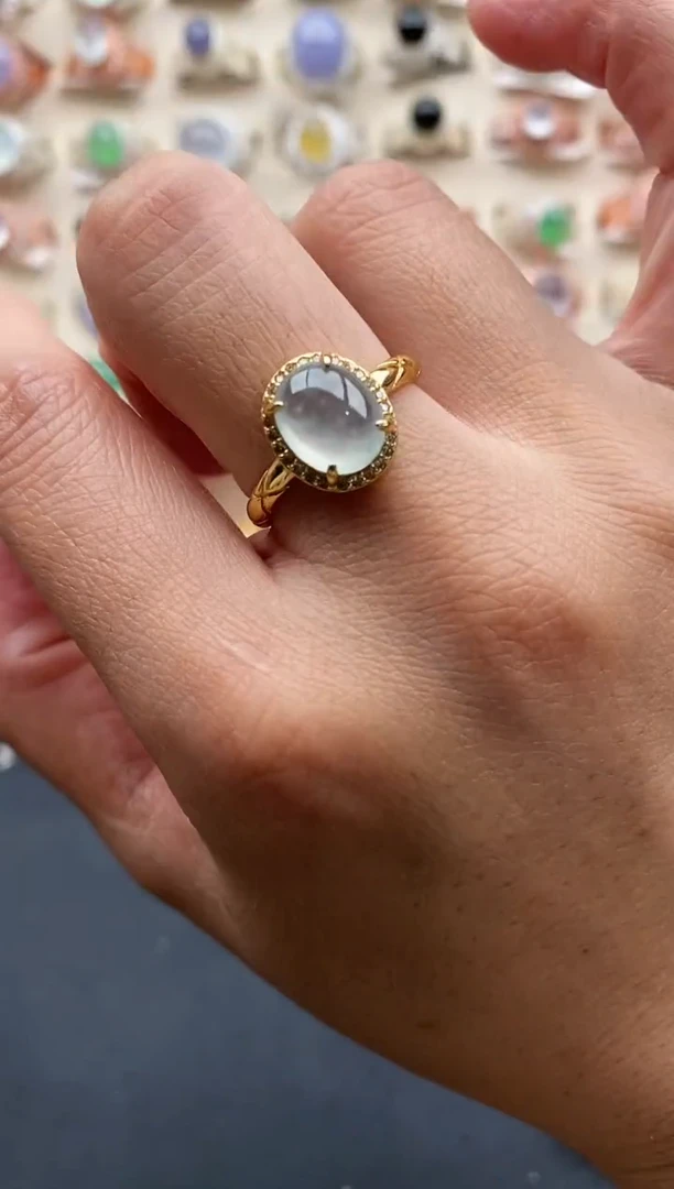 银S925镶嵌戒指翡翠缅甸天然A货翡翠22 5-10