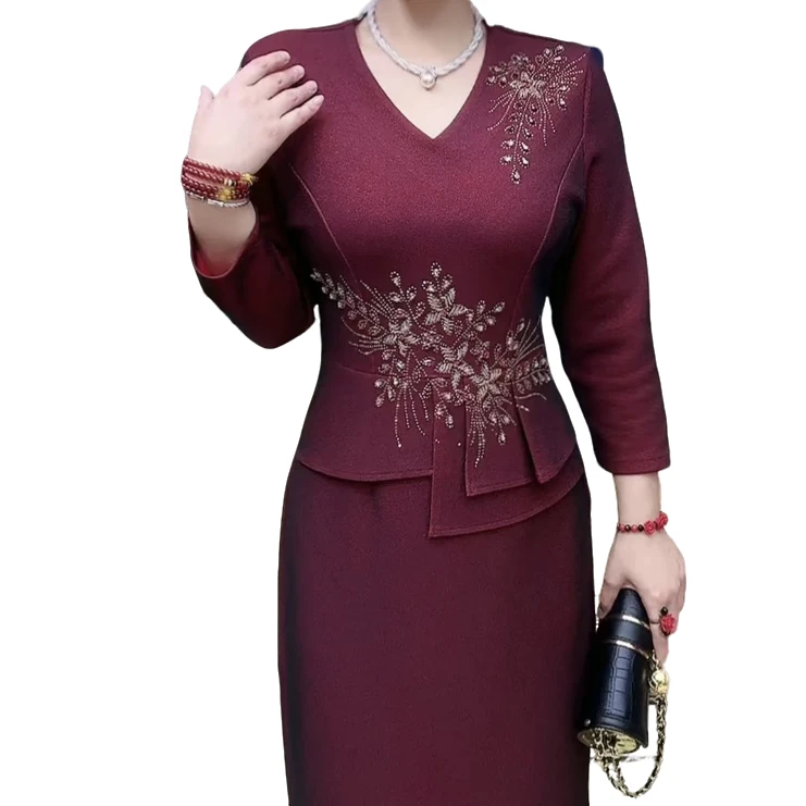 新款妈妈装假两件连衣裙喜婆婆高贵气质大方时尚洋气显瘦春喜妈妈