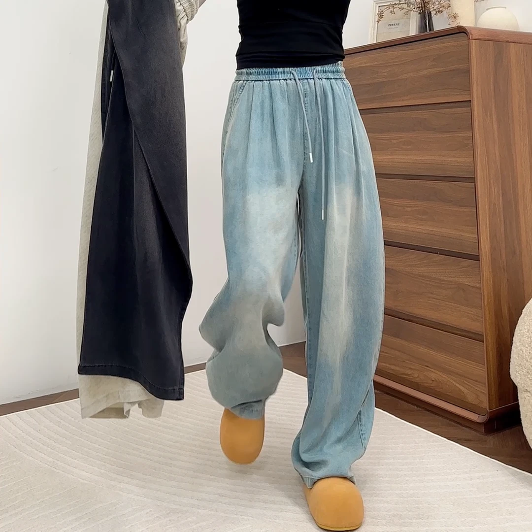 【林南南】渐变复古休闲裤时尚百搭松紧腰气质682056