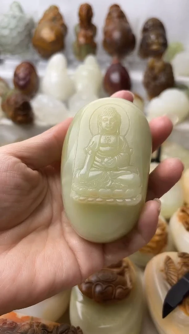 石材方解石手把摆件不退换大日如来微瑕