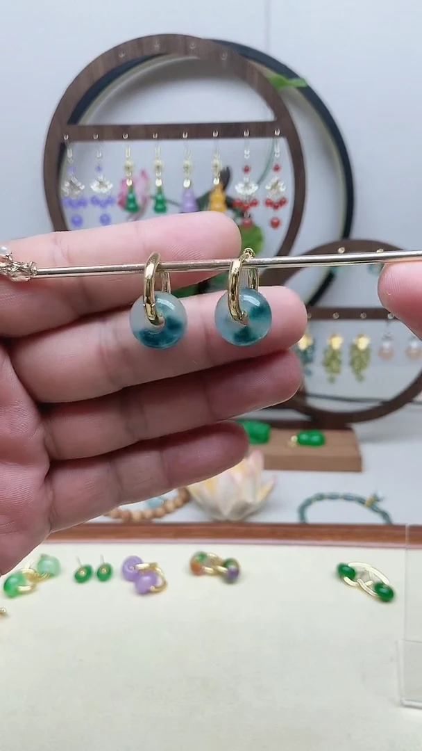 翡翠14K金镶嵌耳饰121号